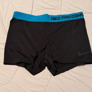 Nike Pro Combat Black Shorts with Blue Waistband